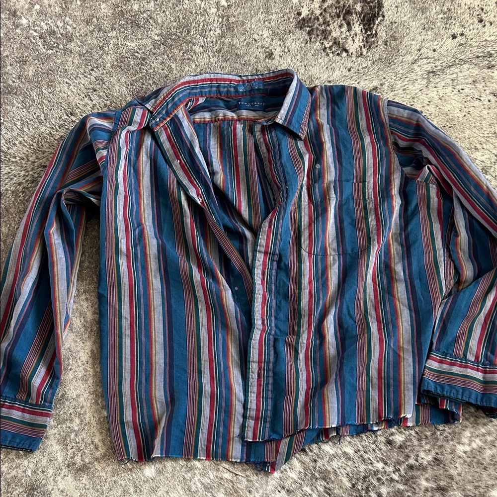 Raw hem Striped Blue and Red Men's Shirt